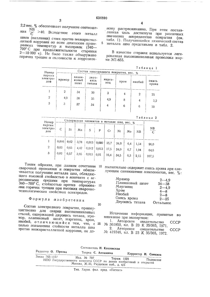 Состав электродного покрытия (патент 634890)