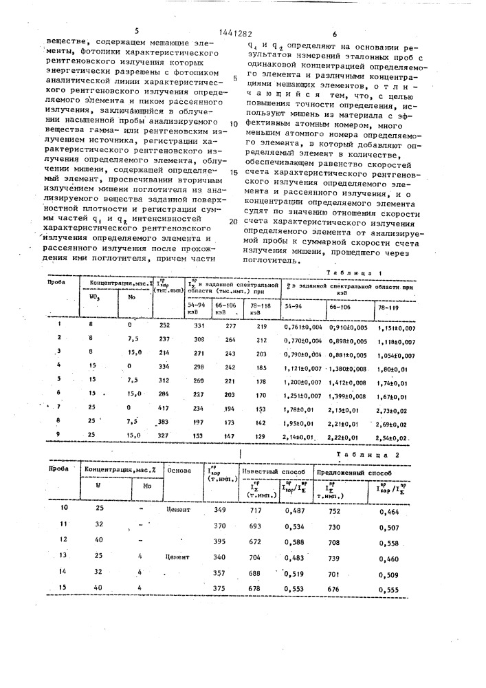 Способ рентгенорадиометрического определения концентрации элемента в веществе (патент 1441282)