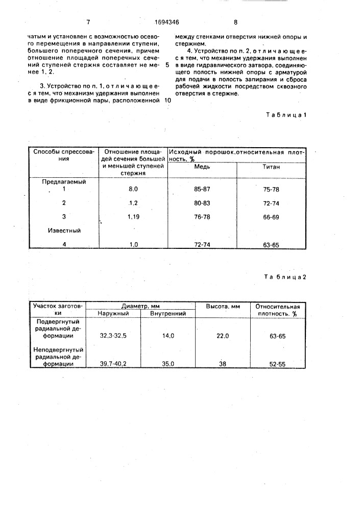 Способ прессования полых заготовок из порошков и устройство для его осуществления (патент 1694346)