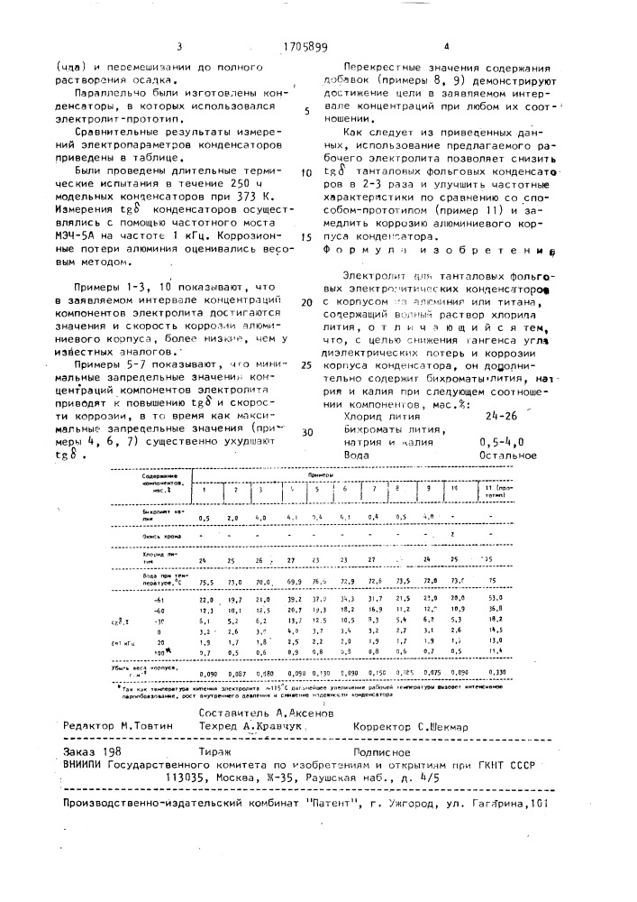 Электролит для танталовых фольговых электролитических конденсаторов с корпусом из алюминия или титана (патент 1705899)