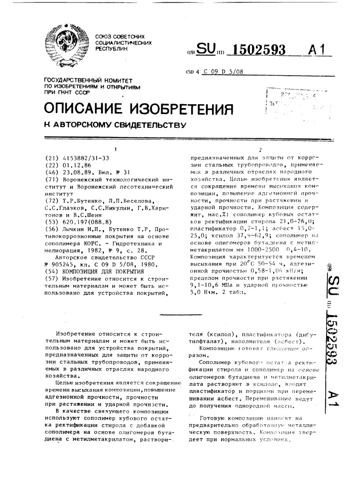 Композиция для покрытия (патент 1502593)