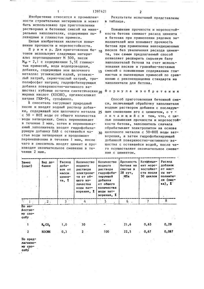 Способ приготовления бетонной смеси (патент 1397421)