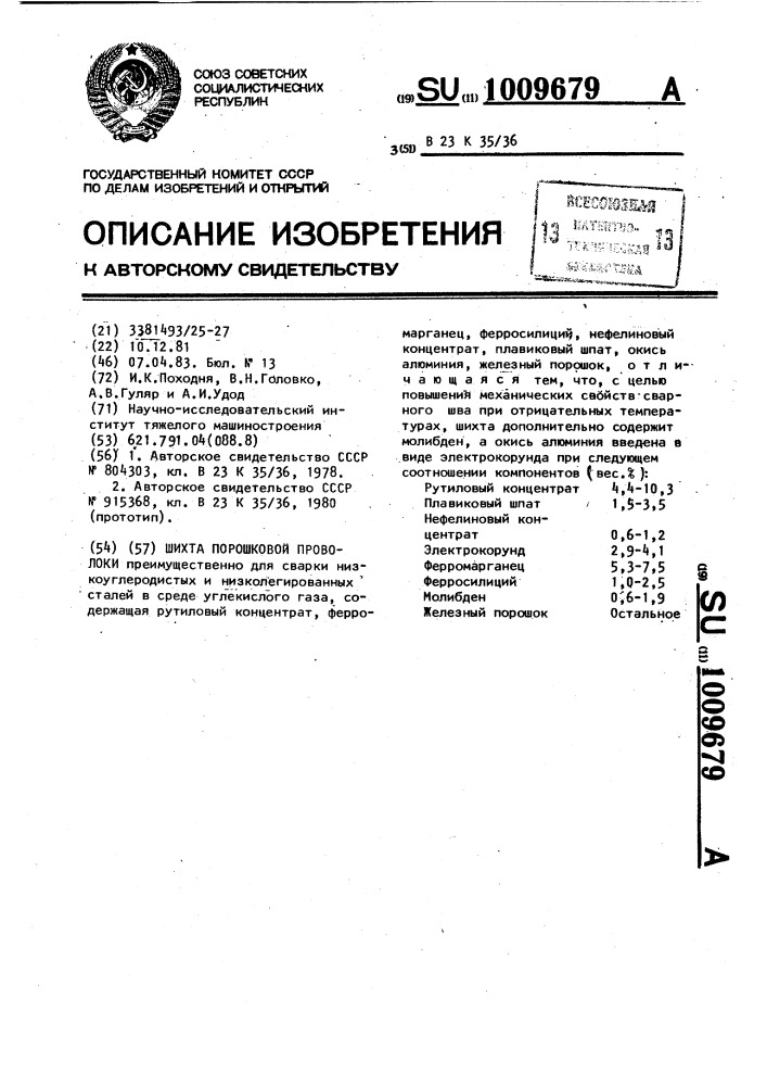Шихта порошковой проволоки (патент 1009679)