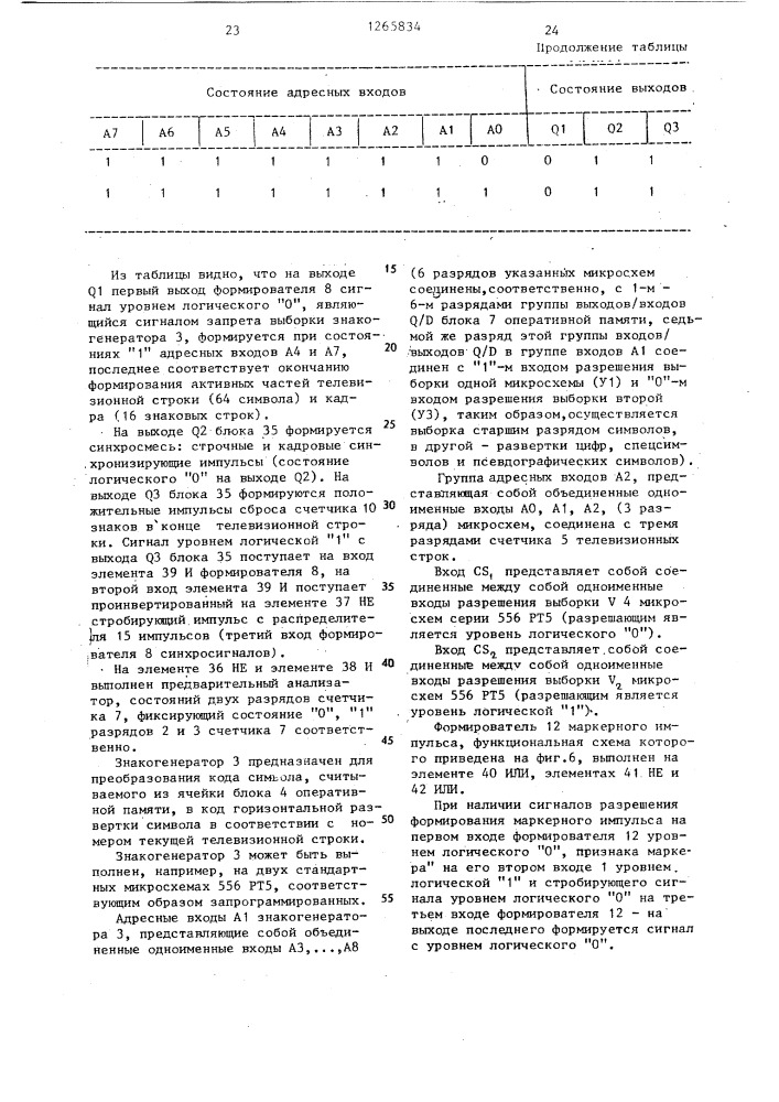 Устройство для отображения информации на экране телевизионного приемника (патент 1265834)