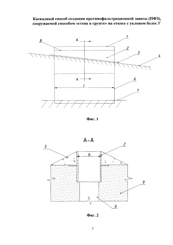 Каскадный способ создания противофильтрационной завесы (пфз), сооружаемой способом "стена в грунте" на откосе с уклоном более 3° (патент 2579780)