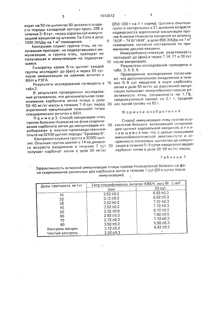 Способ иммунизации птиц против ньюкаслской болезни (патент 1643012)