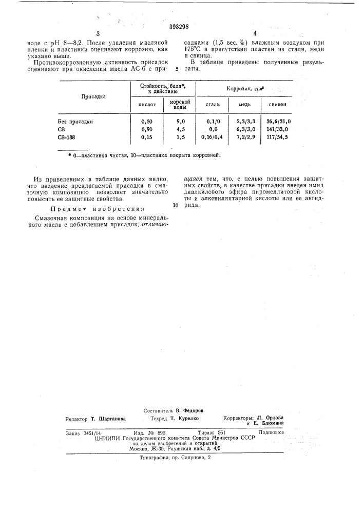 Смазочная композиция (патент 393298)