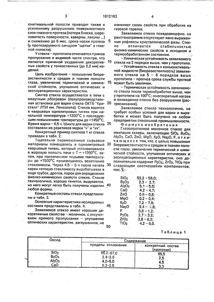 Глазопротезное молочное стекло для имитации склеры (патент 1812163)