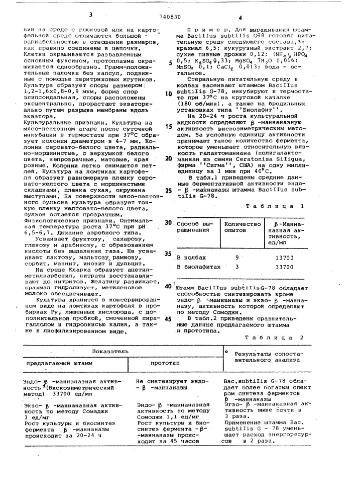Штамм -78-продуцент -маннаназы (патент 740830)