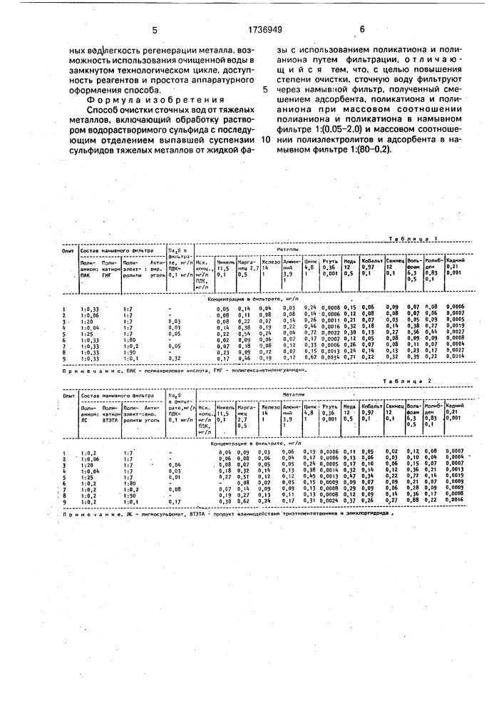 Способ очистки сточных вод от тяжелых металлов (патент 1736949)