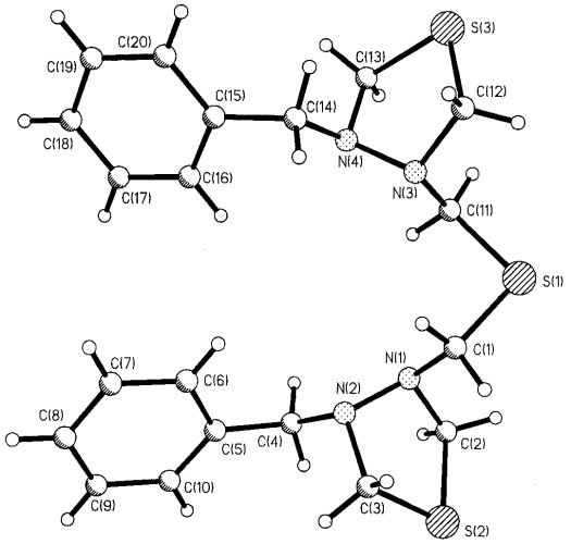 Способ получения ди[(6-бензил-4,2,6-тиадиазолидин-2-ил)метил]сульфида (патент 2305098)