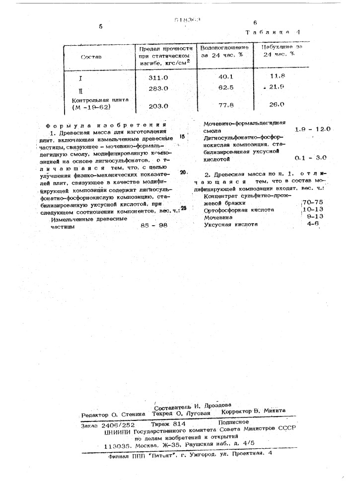 Древесная масса (патент 518363)