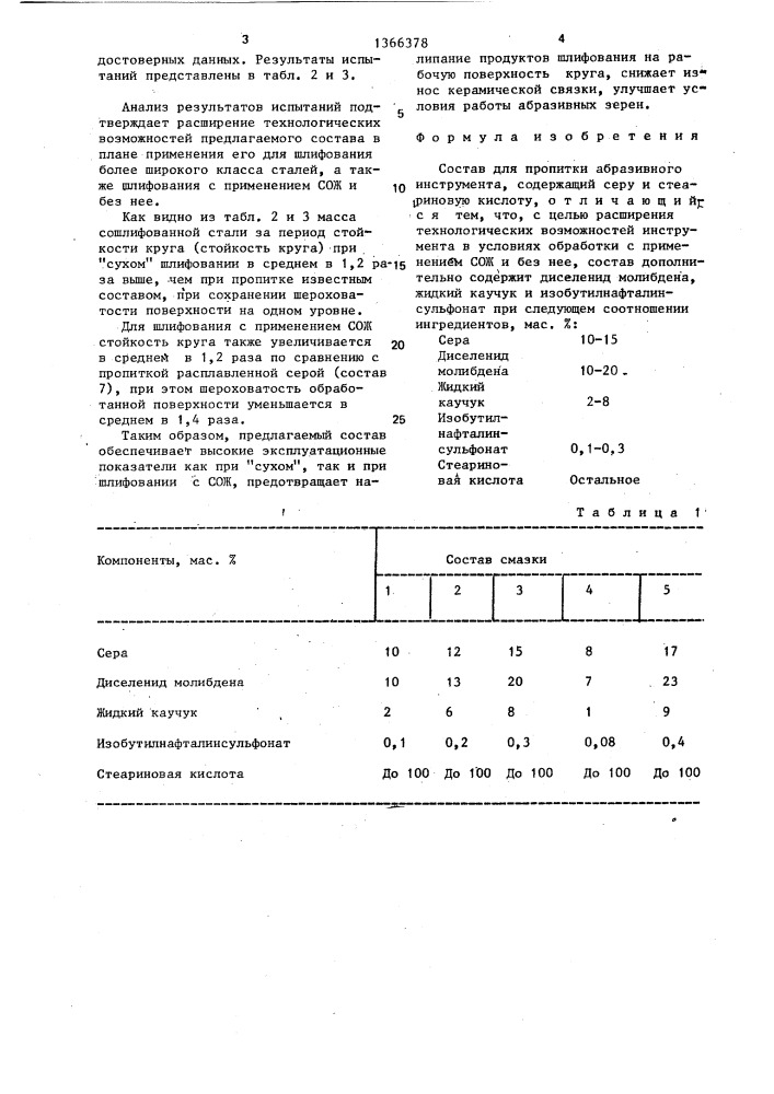 Состав для пропитки абразивного инструмента (патент 1366378)