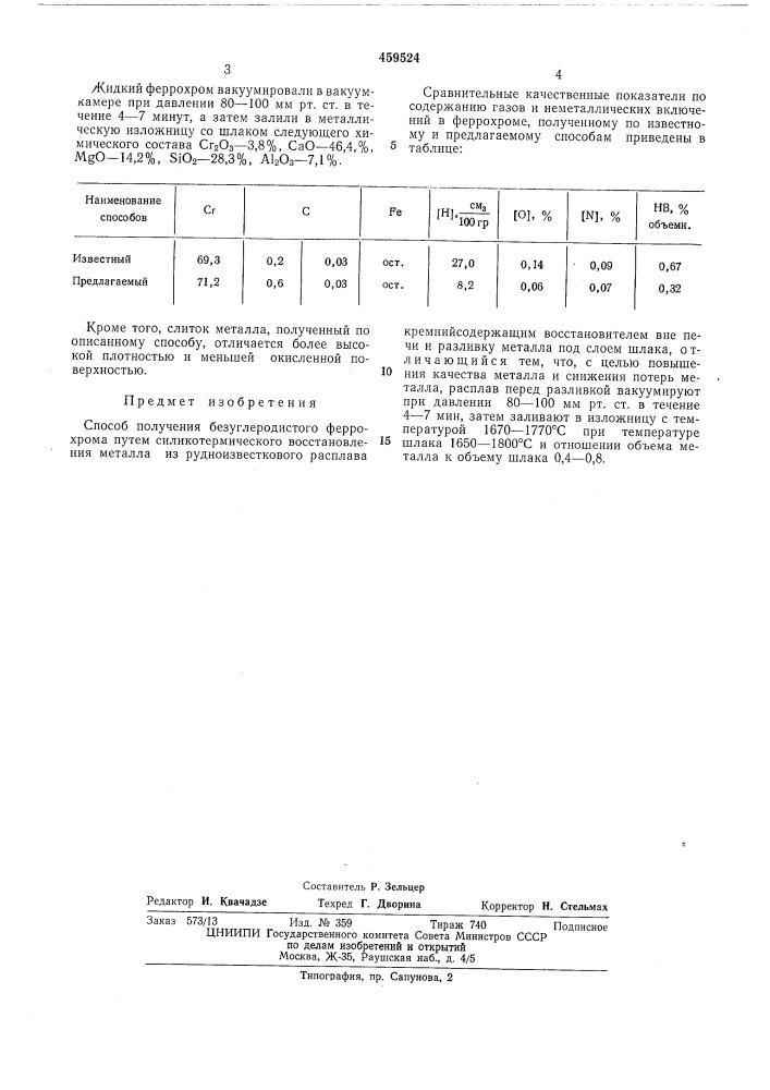 Способ получения безуглеродистого феррохрома (патент 459524)