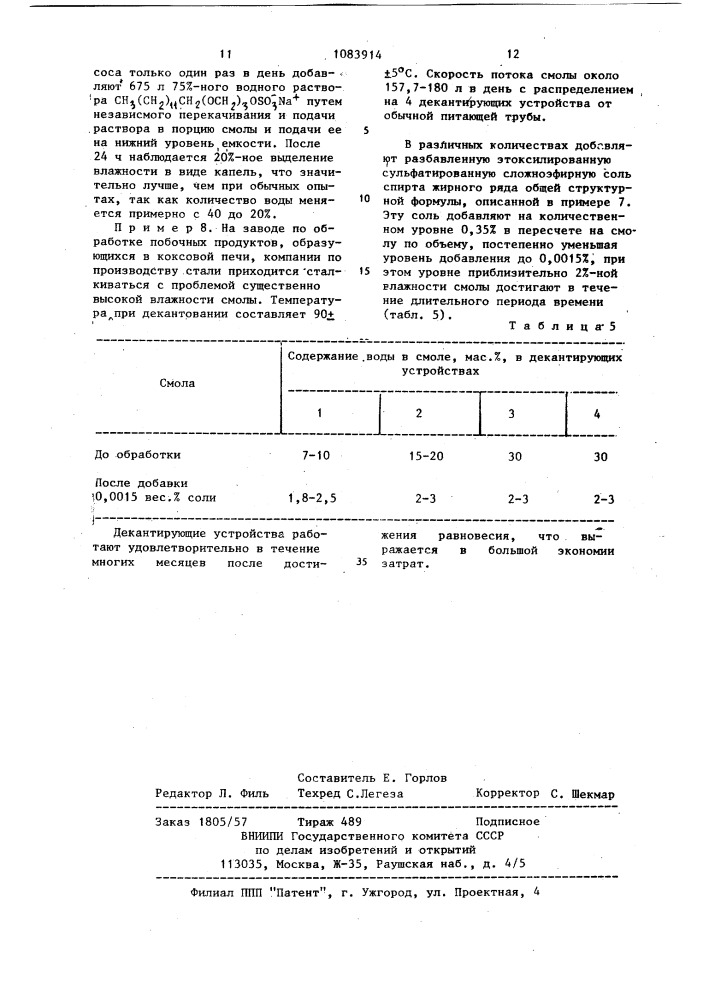 Способ обработки стабильной эмульсии каменноугольной смолы (патент 1083914)