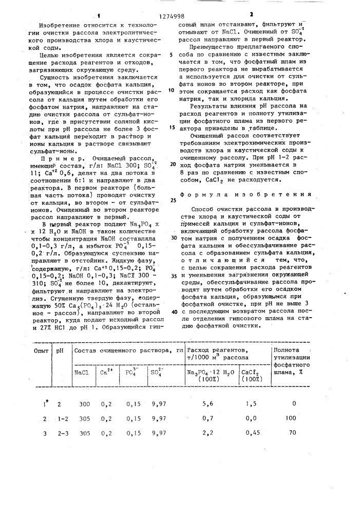 Способ очистки рассола (патент 1274998)