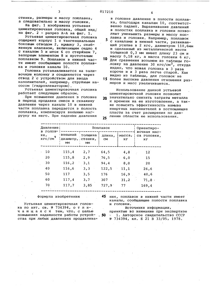 Устьевая цементировочная головка (патент 817210)
