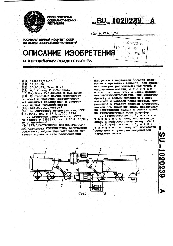 Устройство для поверхностной обработки сортиментов (патент 1020239)