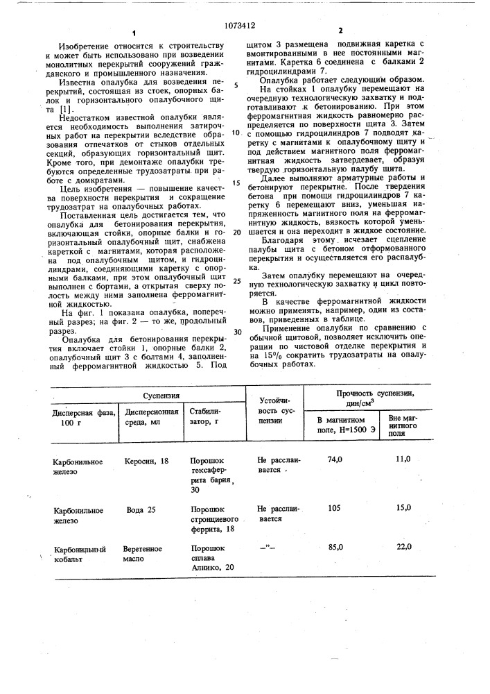 Опалубка для бетонирования перекрытия (патент 1073412)