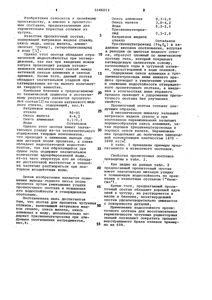 Состав для пропитки чугунных отливок (патент 1046014)