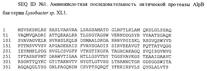 Литическая протеаза alpb бактерии lysobacter sp. xli, фрагмент днк, кодирующий литическую протеазу alpb бактерии lysobacter sp. xli, и способ получения литической протеазы alpb бактерии lysobacter sp. xli (патент 2408725)