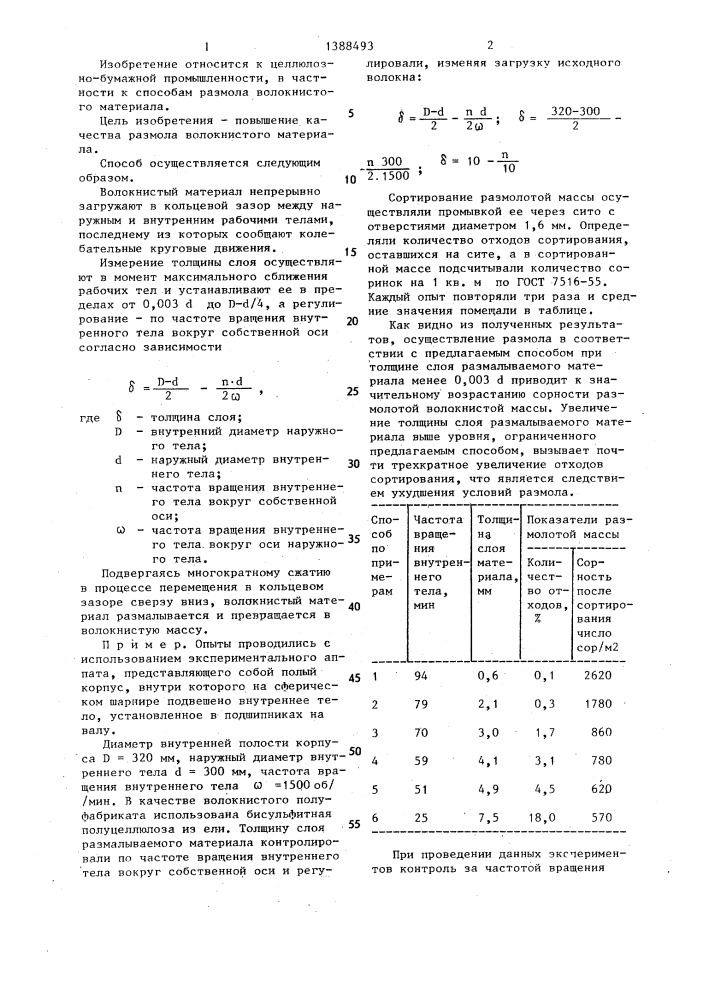Способ размола волокнистого материала (патент 1388493)