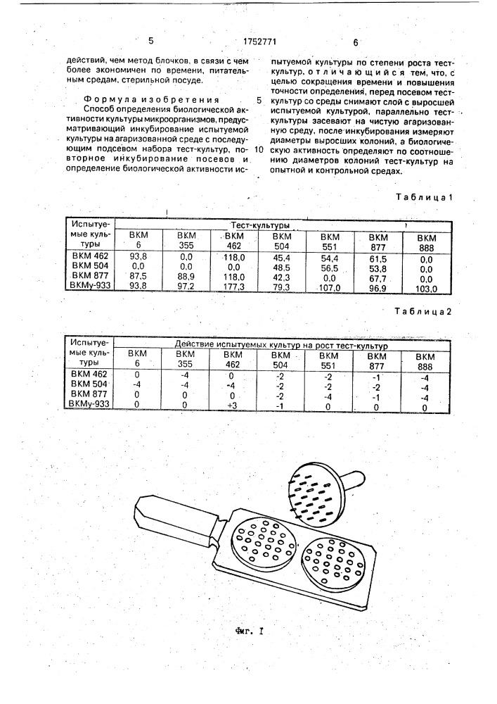 Способ определения биологической активности культуры микроорганизмов (патент 1752771)