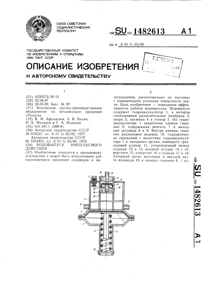 Водовыпуск импульсного действия (патент 1482613)