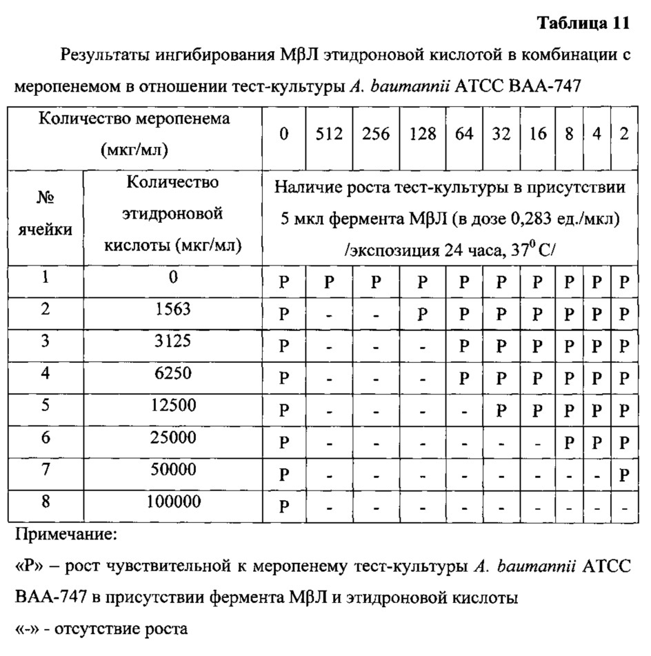 Антимикробная комбинация в отношении устойчивых к карбапенемам грамотрицательных бактерий вида pseudomonas aeruginosa, продуцирующих металло-β-лактамазу (патент 2618433)