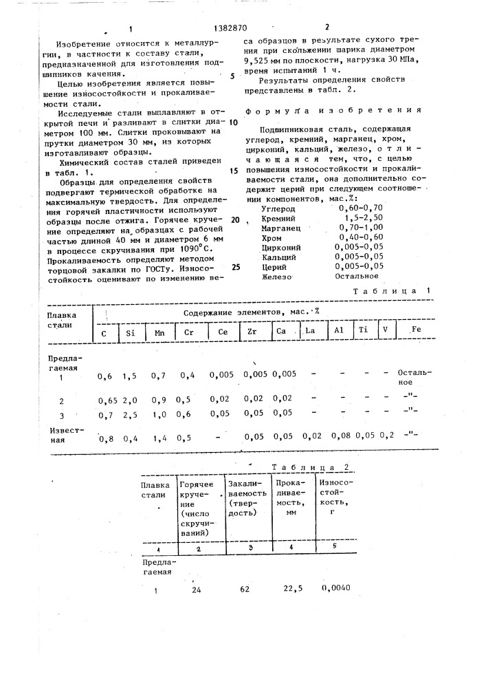 Подшипниковая сталь (патент 1382870)