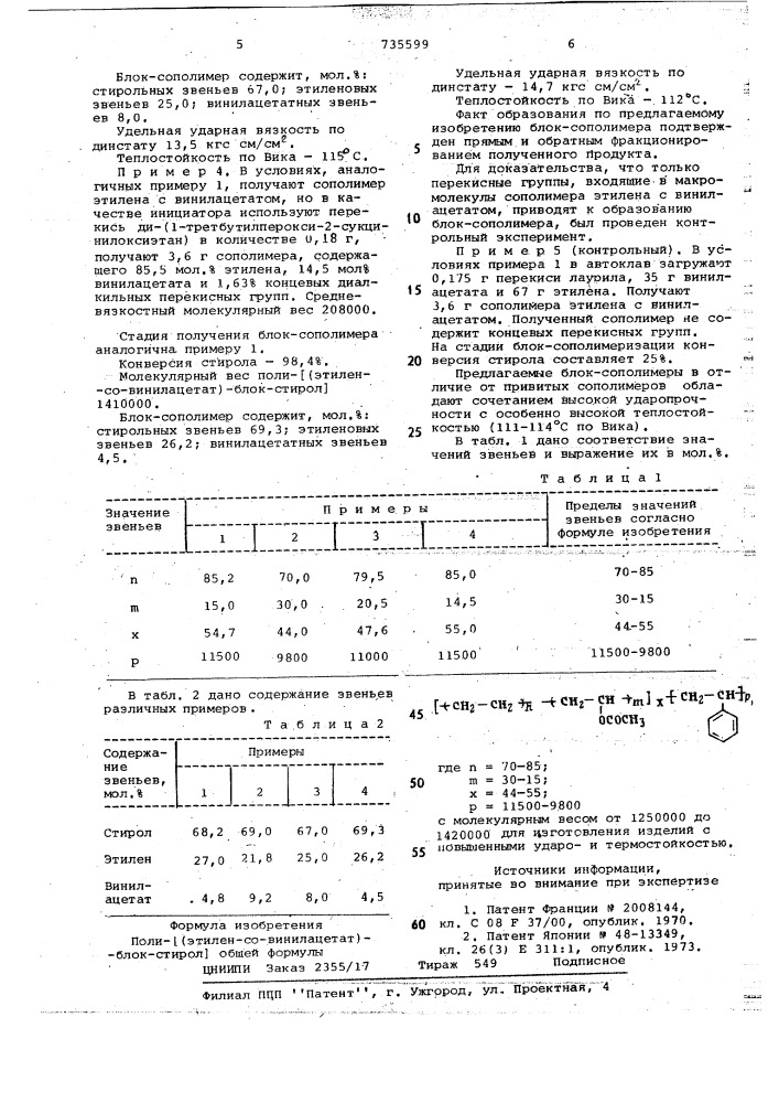 Поли-/(этилен-со-винилацетат)-блокстирол/ для изготовления изделий с повышенными ударои термостойкостью (патент 735599)