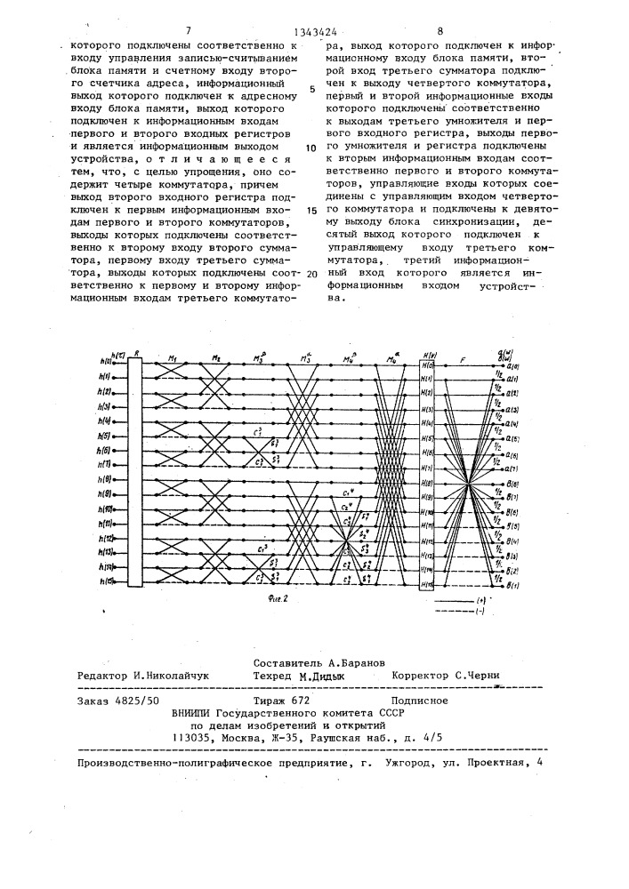 Устройство для быстрого действительного преобразования хартли-фурье (патент 1343424)