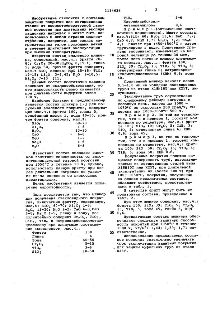 Шликер для получения стекловидного покрытия (патент 1114636)