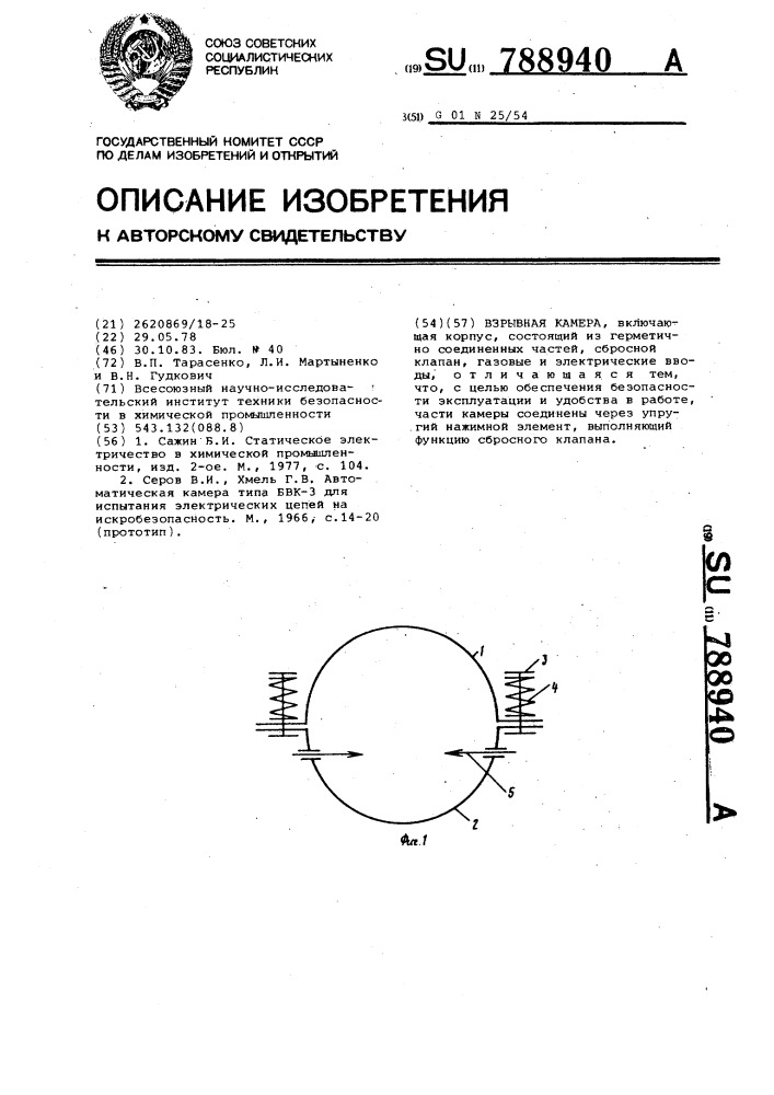 Взрывная камера (патент 788940)
