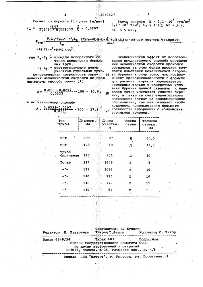 Способ определения механической скорости бурения (патент 1040127)