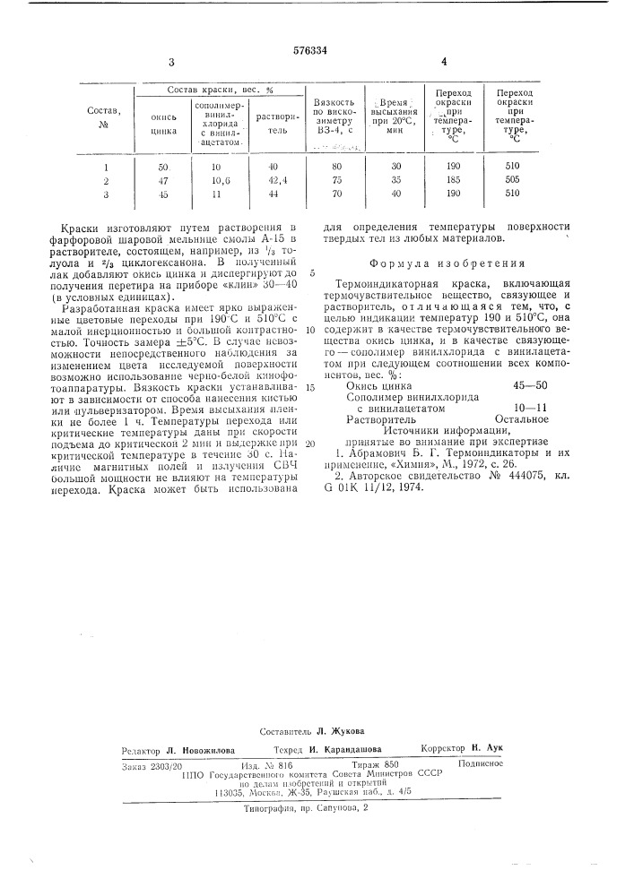 Термоиндикаторная краска (патент 576334)