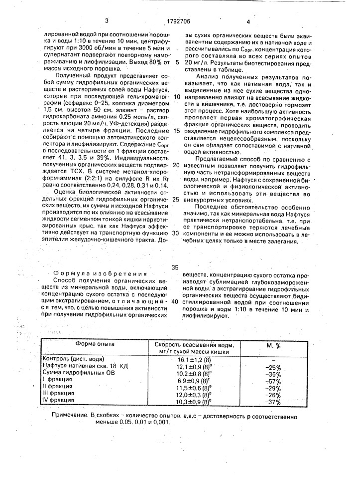 Способ получения органических веществ из минеральной воды (патент 1792706)