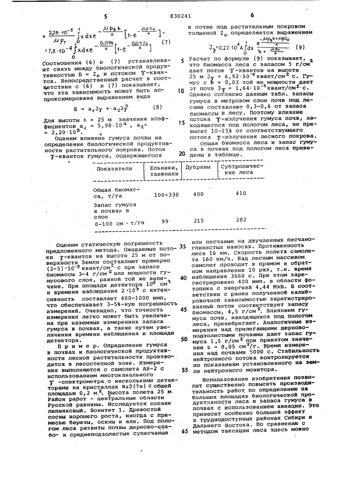 Способ определения биологическойпродуктивности растительности изапаса гумуса b почве (патент 830241)