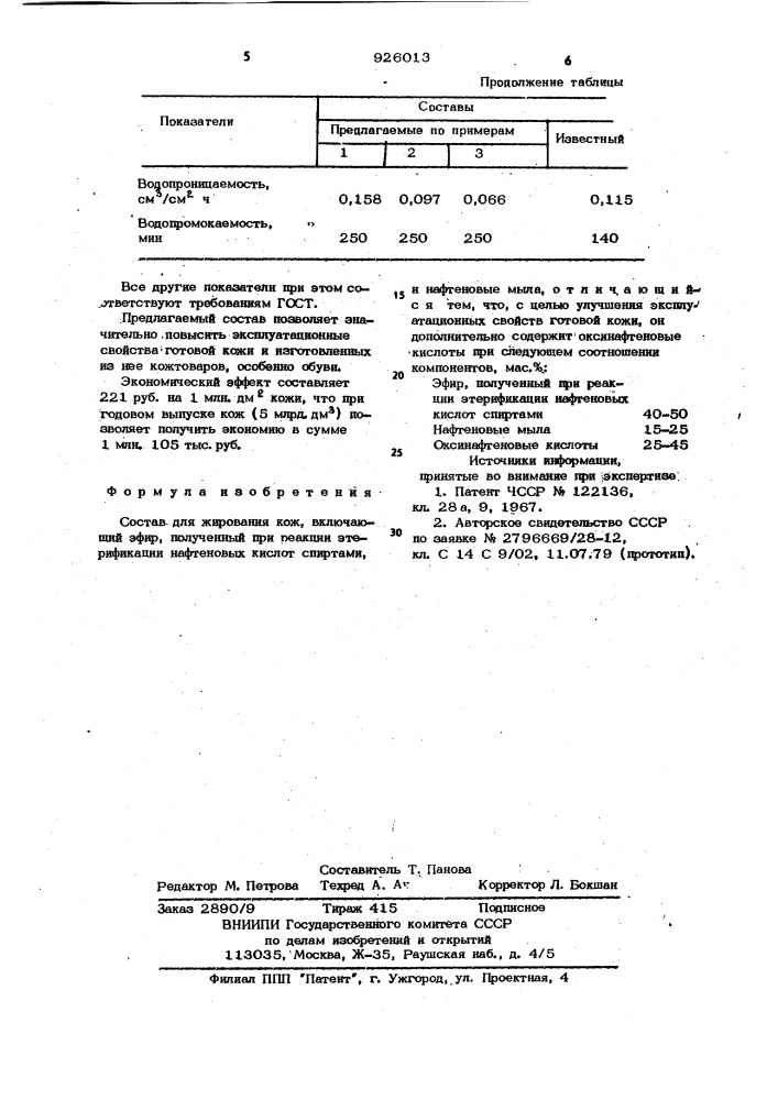 Состав для жирования кож (патент 926013)