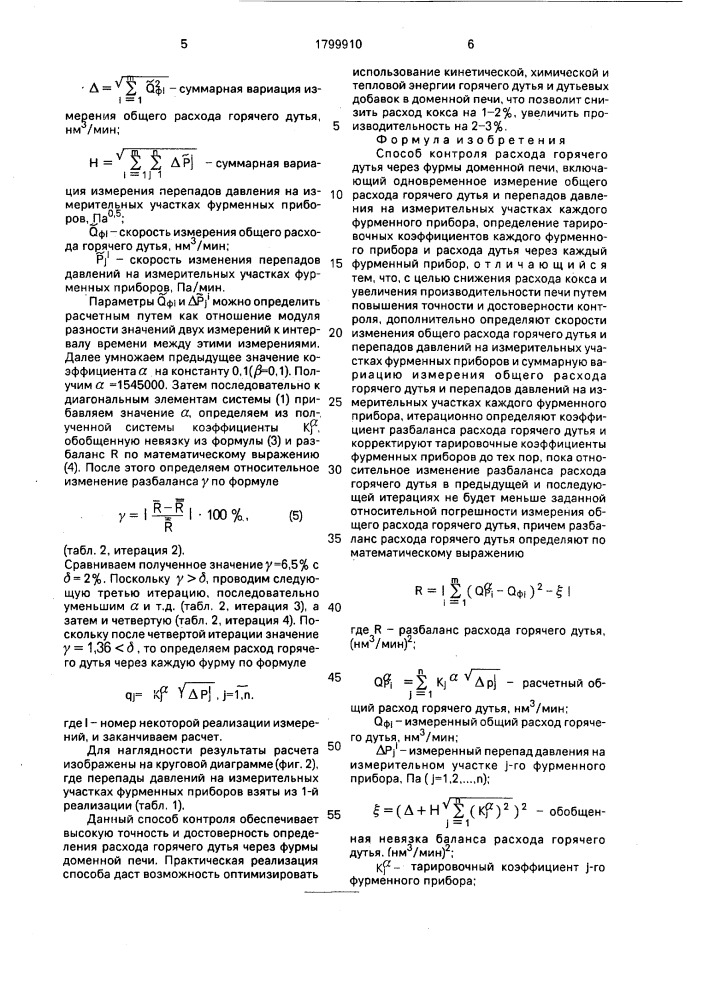 Способ контроля расхода горячего дутья через фурмы доменной печи (патент 1799910)