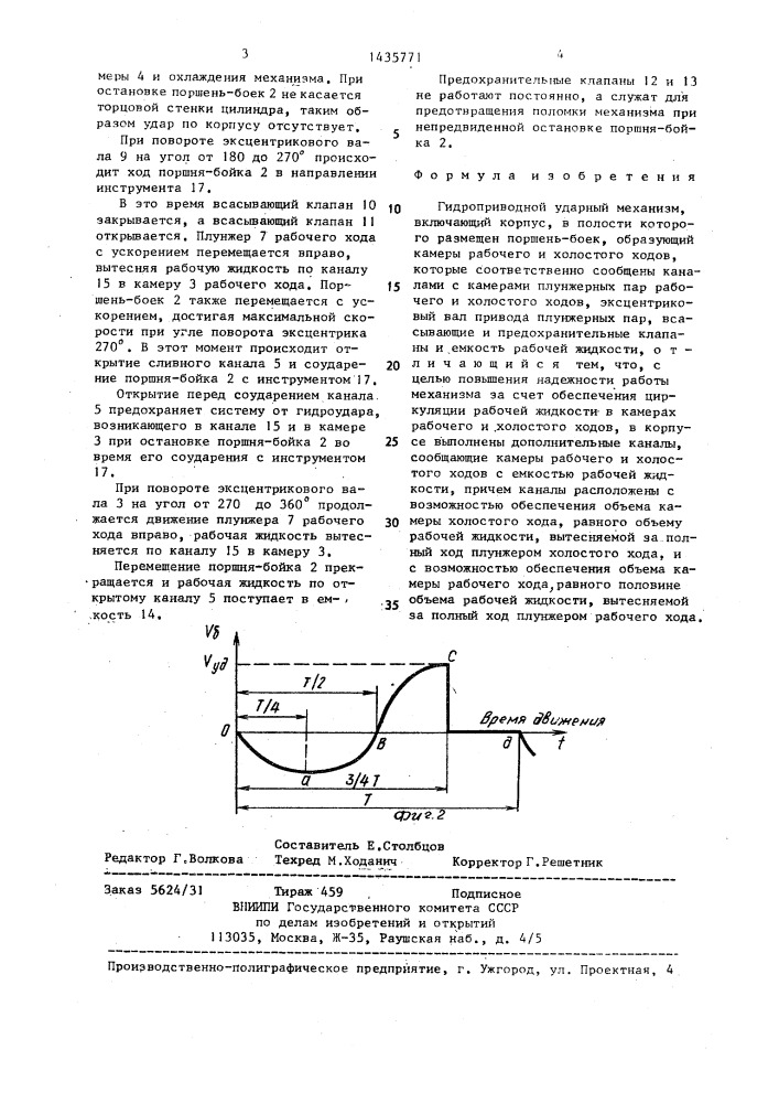 Гидроприводной ударный механизм (патент 1435771)