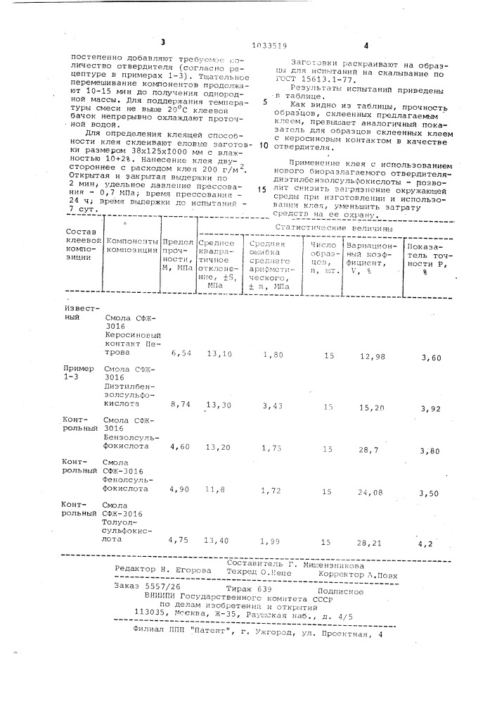 Клеевая композиция для склеивания древесных материалов (патент 1033519)