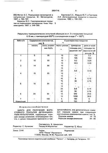 Шихта для получения жаростойкого покрытия детонационным напылением (патент 2001716)