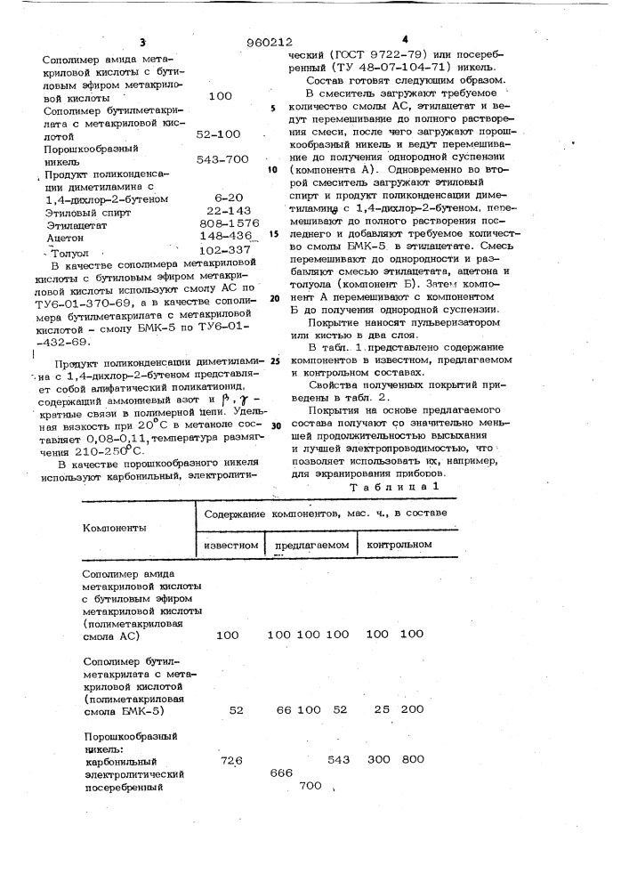 Состав для электропроводящих покрытий (патент 960212)