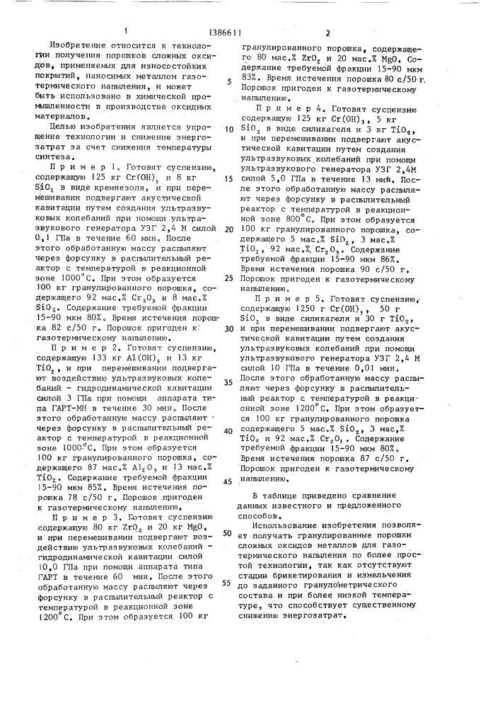Способ получения порошкообразного сложного оксида металлов (патент 1386611)