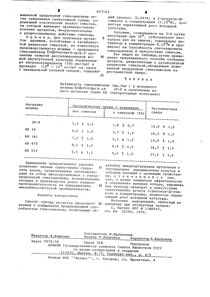 Способ отбора мутантов микроорганизмов с повышенной продуцирующей способностью глюкоамилазы (патент 627163)