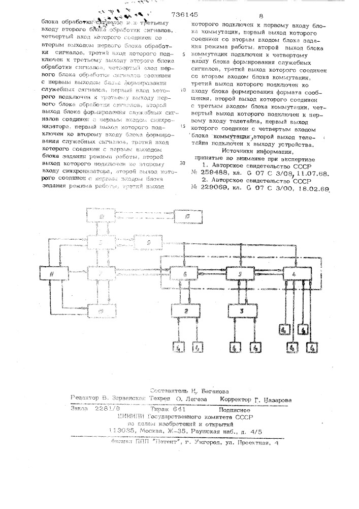 Устройство для контроля параметров технологического процесса (патент 736145)