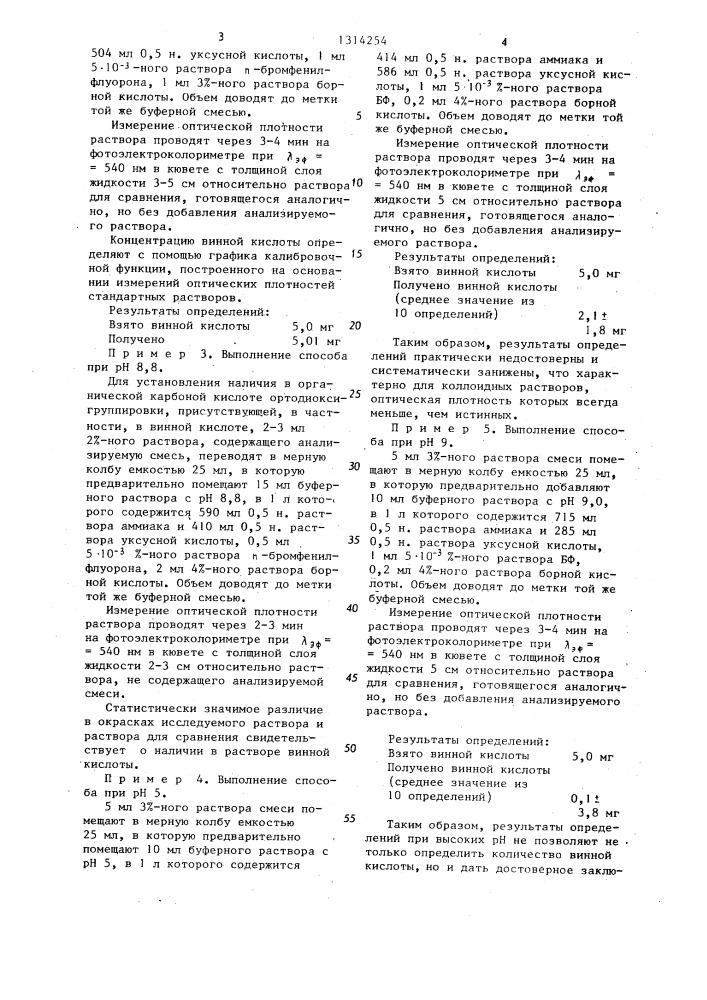 Способ определения винной кислоты в образцах технических продуктов (патент 1314254)