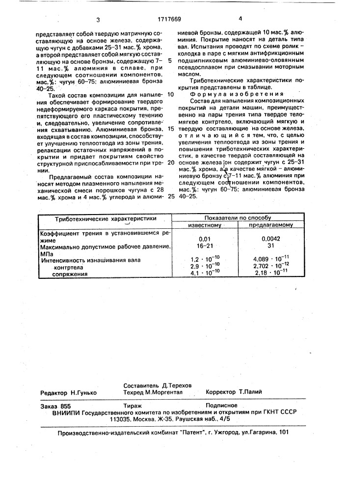 Состав для напыления композиционных покрытий (патент 1717669)