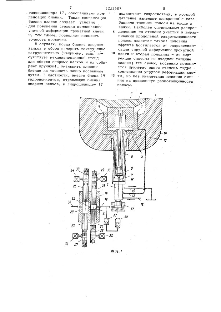 Гидравлическое нажимное устройство с гидрокомпенсацией упругой деформации прокатной клети (патент 1253687)